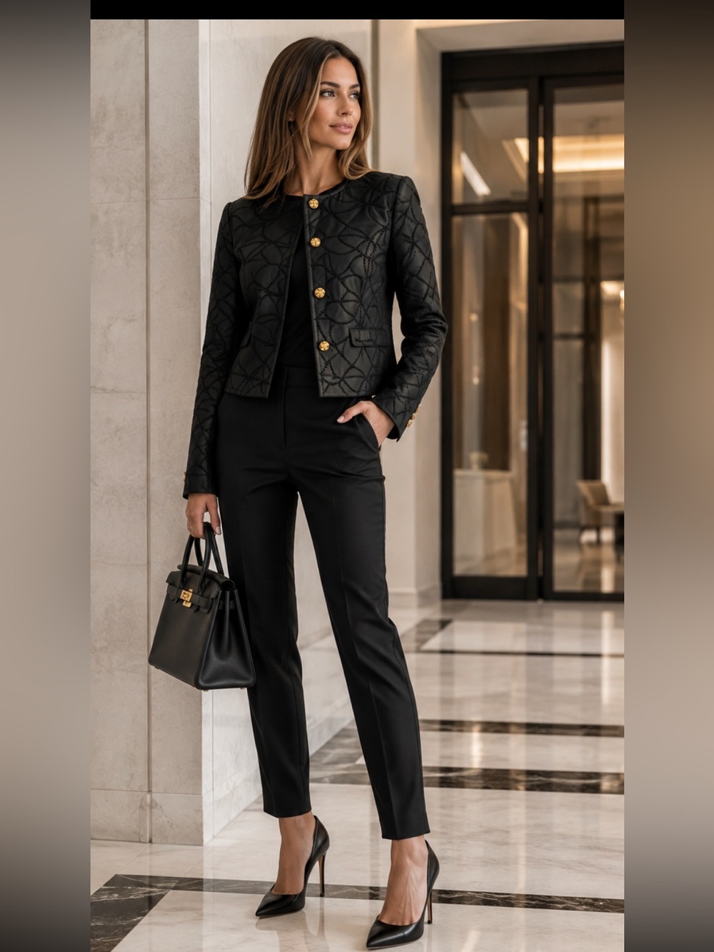 New bagatelle Black Patterned Leather Jacket with Gold Buttons size L - Picture 3 of 15